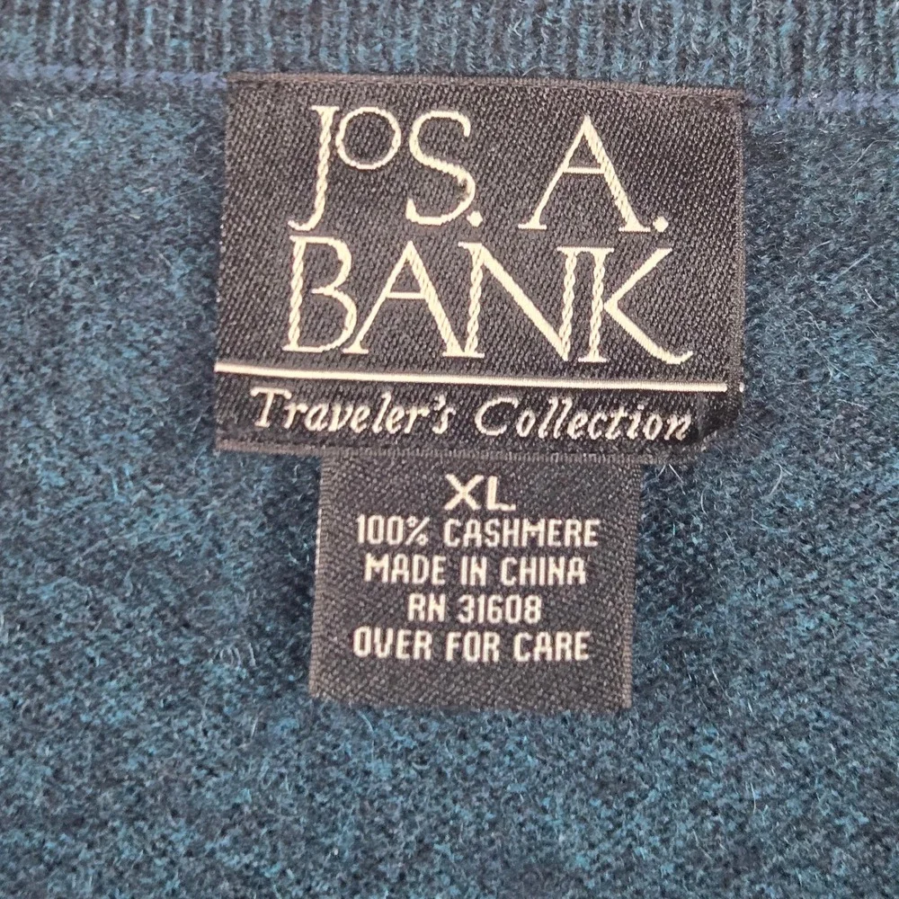 Jos. A. Bank Mens XL Teal 100% Cashmere Traveler Collection V-Neck Sweater